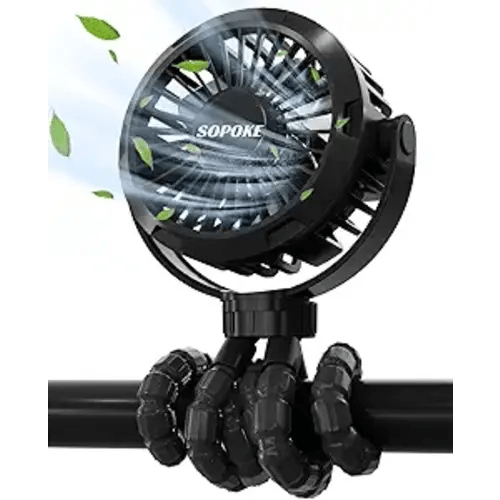 Mini Portable Baby Stroller Fan,3 Speed Personal Handheld Fan,Battery Operated Rechargeable 360° Flexible Tripod Cooling Fan, Suitable for Car Seat Crib Treadmill Golf Cart Travel(Black)