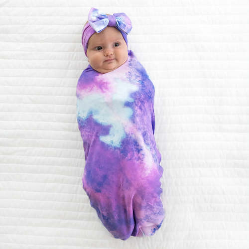 Purple Watercolor Swaddle & Luxe Bow Headband Set - Little Sleepies