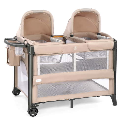 JOYMOR Twin Bassinet, Adjustable Height, Portable Infant Sleeper, Convertible Playard, Storage, Mesh Design
