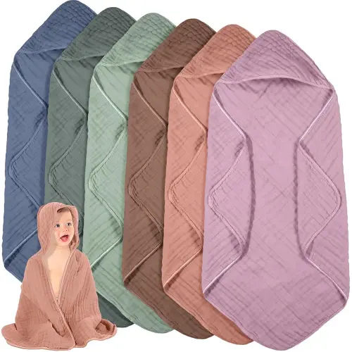 Peryiter 6 Pcs Muslin Hooded Baby Towels, 32"x 32" Cotton Newborn Bath Towel Muslin Infant Baby Blankets Absorbent Unisex Newborn Registry Gift Essentials for Girls Boys (Green and Pink Series)
