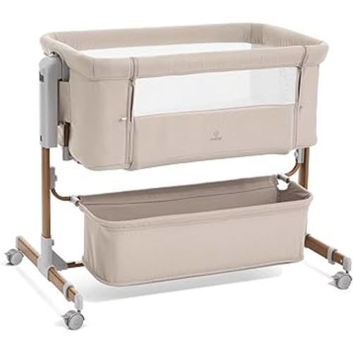 3 in 1 Baby Bassinet, Rocking Bassinet, Bedside Bassinet, 6-Height Adjustable, Bassinet Bedside Sleeper, Bedside Bassient for Baby with Comfy Mattress, Breathable Mesh, Large Storage Basket