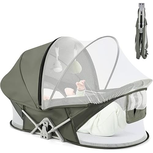 Portable Baby Bassinet Travel Baby Bed, Baby Cribs Travel Pod for Outdoors Baby Lounger Infant Travel Bed with Mosquito Net and Sunshade Canopy, Lightweight Washable Foldable
