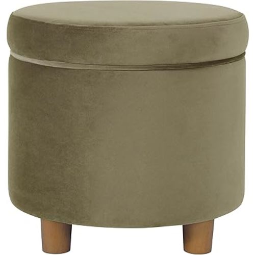 HomePop Home Decor | Upholstered Round Storage Ottoman | Ottoman with Storage for Living Room & Bedroom, Light Sage Green Velvet Large