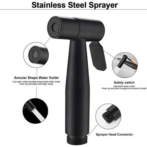 Bidet Sprayer for Toilet,Handheld Sprayer Kit, Bathroom Jet Sprayer Kit Spray Attachment with 57''Hose, Adjustable Water Pressure Control - Black - 1 Pack