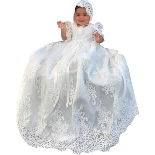 Long white lace christening dresses for baby girl