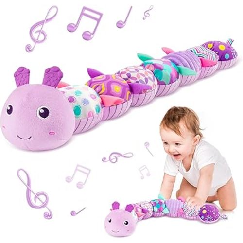 Sumobaby Infant Baby Musical Multi-Sensory Caterpillar, Stuffed Animal Activity Soft Toys, for Tummy Time Newborn 0-3-6-12 Months Girls, Purple