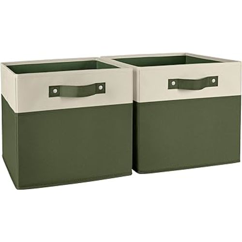 RiverRidge Kids storage bins - 10.5 Cube Storage Organizer with Handles – Olive Two-Tone closet organizers and storage for Toys, Shoes & More - Fits Cabinets