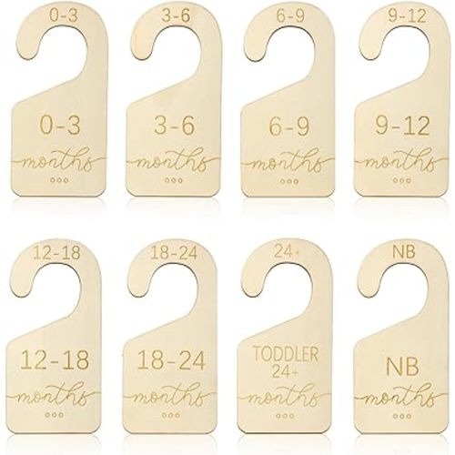 8pcs Baby Clothes Dividers, Wooden Infant Closet Dividers Hangers Lovely Size Closet Organizer from New Born to Toddler Nursery Closet Dividers for Girls Boys Wardrobe