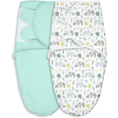 Baby Swaddles for Newborn Organic Cotton,Soft & Snug Newborn Velcro Swaddle 0-3 Months Sleep Sack Helps Calm Startle Reflex, 2-Pack Wrap Nursery Swaddling Blankets Sage Elephant