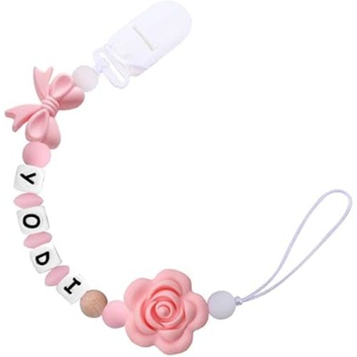 Personalize Name Pacifier Clips,Custom Baby Pacifier Holder Leash with Silicone Beads,Newborn Gift for Boy or Girl