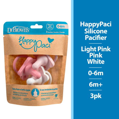 Dr. Brown's HappyPaci Silicone Baby Pacifier, 0-6m, White Pink Light Pink, 3 Pack