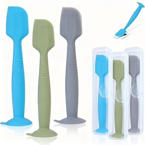 babove Baby Diaper Cream Spatula Applicator 3 Pack(with 3 Travel Case), Butt Paste Spatula Soft Silicone,Diaper Rash Cream Applicator, Baby Essentials Must Haves Newborn Stuff (Green Grey Azure)