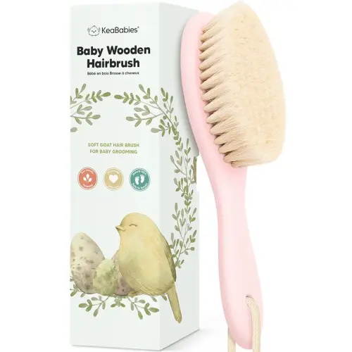 Wooden Baby Hair Brush - Cradle Cap Baby Brush with Soft Goat Bristles, Perfect Gentle Scalp Newborn Comb for Infant, Girls, Boys, Bath Essentials (Blush, Oval)