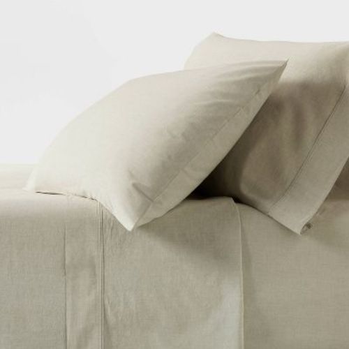 Queen 250 Thread Count Organic Percale Sheet Set Sage Green Stripe - Threshold™: GOTS & OEKO-TEX Certified, Includes 4pc