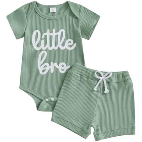 Newborn Infant Baby Boy Summer Outfit Little Bro Letter Print Stripes Romper Shorts Set 2Pcs Clothes Set 3 6 12 18M