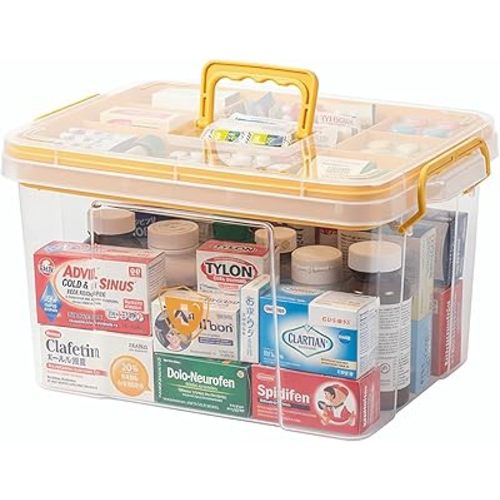 Pulseplay Clear Medicine Organizer Storage Box with Handle Protable Medicine Cabiner Organizer with Removable Tray Multipurpose Plastic Organizer Box for Home and Travel