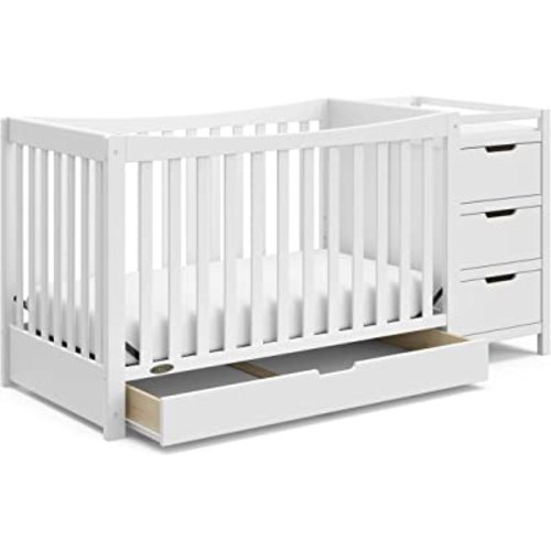 Graco Remi 4-in-1 Convertible Crib & Changer with Drawer (White) – GREENGUARD Gold Certified, Crib and Changing Table Combo, Includes Changing Pad, Converts to Toddler Bed, Daybed and Full-Size Bed