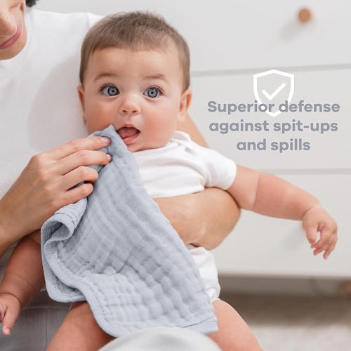 Comfy Cubs Muslin Burp Cloths Set (20”X10”, Pack of 6) - Large, 6-Layer, Ultra Absorbent 100% Cotton for Baby Spit-Up, Drool, and Messes - Soft, Gentle - Great, (Slate)