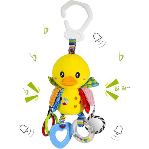 Funsland Baby Stroller Car Seat Toys for Infant with Teether Hanging Rattle, Clip on Stroller, Soft Plush Baby Toys for Boys and Girls 3-12 Months