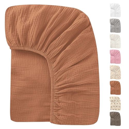 52x28 Inches Muslin Crib Sheets Fitted Crib Mattress Sheet for Baby Girls & Boys, 100% Cotton, Soft Boho Neutral Toddler Bedding Bed Sheets Fits Well Standard Size Crib Mattress 28x52 Inches