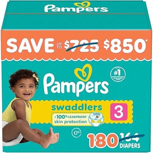 Pampers Swaddlers Diapers, Size 3 (16-28 Pounds), 180 Count