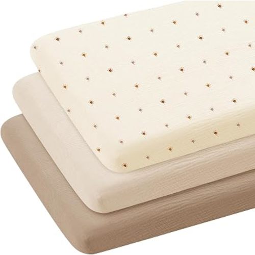 lulumoon Muslin Bassinet Sheets 3Pack: 33x21 Fitted for Bedside Sleeper