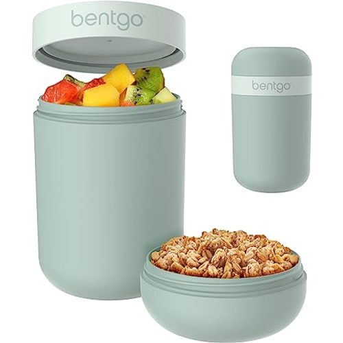 Bentgo Snack Cup - Reusable Snack Container with Leak-Proof Design, Toppings Compartment, and Dual-Sealing Lid, Portable & Lightweight for Work, Travel, Gym - Dishwasher Safe (Mint Green)