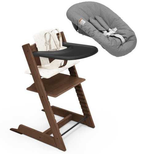 Stokke Tripp Trapp High Chair2 with Cushion, Newborn Set and Stokke Tray - Oak Warm Brown / Wheat Cream / Anthracite