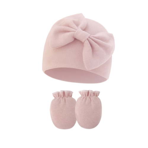 Newborn Hospital Beanie No Scratch Mittens Set, 0-6 Months Big Bow Infant Caps, Baby Girl Cute Nursery Headbands Hats