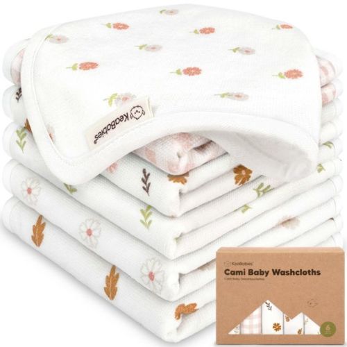 KeaBabies 6-Pack Cami Baby Washcloths for Newborn, 10x10 Organic Cotton Face Wash Cloths for Babies, Soft & Absorbent Baby Bath Towels (Petals)