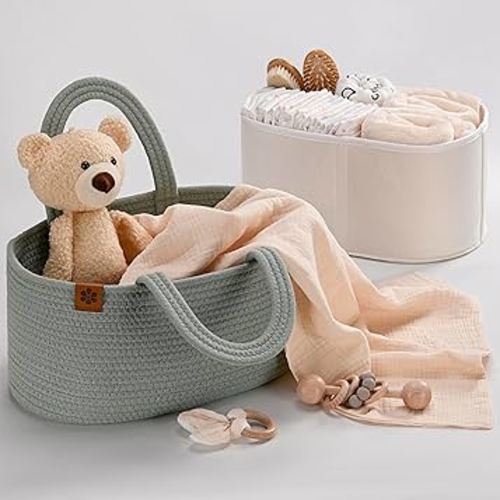 PeraBella Baby Diaper Caddy Organizer for Changing Table, Baby Storage Basket for Diapers and Baby Wipes, Gift for Baby Shower, Car Caddy Organizer, Nursery Diaper Organizer, Portable Diaper Storage