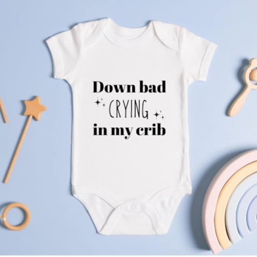 Down bad crying in my crib, swiftie baby, baby bodysuit, baby onesie, baby shower gift, Tortured Poet, TTPD, Down bad