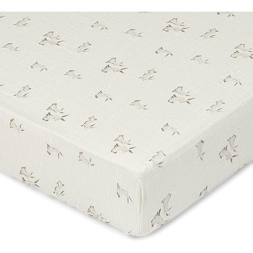 Crane Baby 100% Organic Cotton Bunny Fitted Crib Fitted Sheet, Gender Neutral Crib Sheet, Soft, Breatheable and Easy to Clean Cotton Crib Sheet