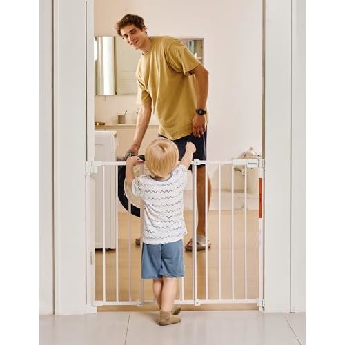 Babelio 29-43" No Bottom Bar Baby/Dog Gate for Stairs and Doorways, Easy to Remove and Install, Auto Close Function, Extra-Wide Walk Thru Door, Hardware Mount, 30" Tall, White