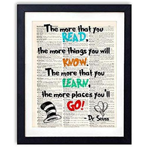 akeke Dr Seuss Quotes and Sayings Vintage Book Art Prints - 8"x10" Unframed - Motivational Inspirational Dr. Seuss Gifts Wall Decor for Kids Bedroom Children School