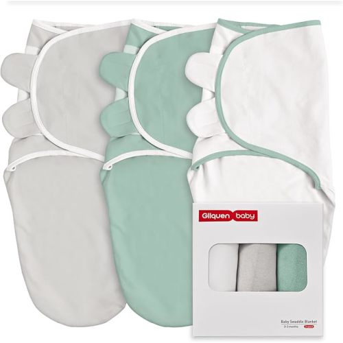 GLLQUEN BABY 3-Pack Baby Swaddle Sleep Sacks for Newborns - Adjustable Infant Swaddle, Baby Swaddles 0-3 Months, Gray & Green Tone, Baby Swaddle Blanket Wrap, Baby Essentials - Z Gray & Green Tone - Small/Medium (0-3 Month)