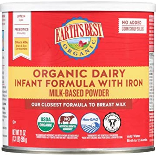 Earth's Best Organic Baby Formula for Babies 0-12 Months, Powdered Dairy Infant Formula with Iron, Omega-3 DHA, and Omega-6 ARA, 21 oz Formula Container