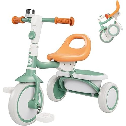 besrey Toddler Tricycle with Bell, Kids Tricycle Age 18 Months to 5 Years, Kids Trike, Toddler Bike for 2-5 Year Olds, Baby Trike, Gifts & Toys for Boys & Girls, Green