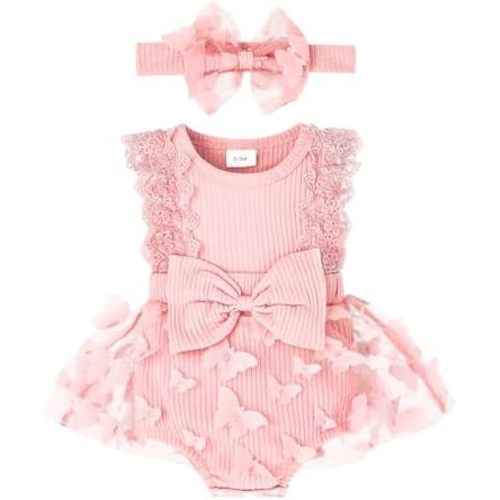 Baby Girl Summer Clothes Cute Newborn Girl Outfits Sleeveless Lace One Piece Romper + Headband 2pcs set 0-12 Months