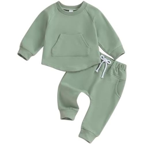Thorn Tree Toddler Baby Boys Fall Outfits Long Sleeve Pull On Sweatshirt Elastic Waist Pants 2Pcs Solid Clothes Set