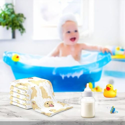 vvfelixl Golden Retriever Dog Baby Burp Cloths Baby Muslin Washcloths for Boys Girls Cotton Baby Face Towel for Newborn Infants Soft and Absorbent 11.8 X 11.8 in, 5 Pack - Color30 - 5 pack