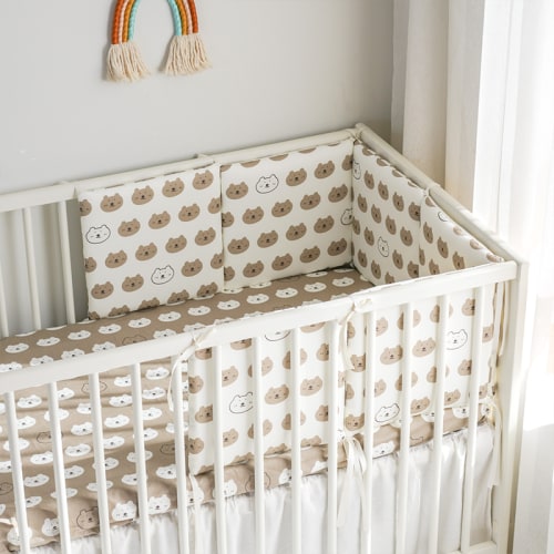 Baby Crib Around Cot Padding 6 Pieces 100% Cotton Set Soft Protective Cushions