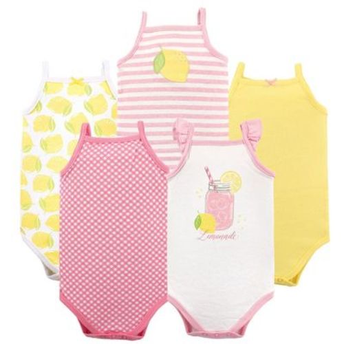 Hudson Baby Infant Girl Cotton Sleeveless Bodysuits 5pk, Lemonade, 0-3 Months
