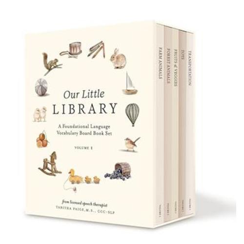 Our Little Library: A Foundational Language Vocabulary Board Book Set for Babies, Including Farm Animals, Forest Animals, Fruits and Veggies, Toys, an