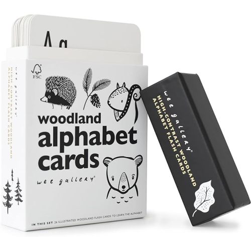 Educational Flashcards for Babies, Black and White Animal Alphabet Learning Cards, Double Sided, Great for Visual Stimulation, Cognitive Development in Babies and Toddlers Woodland Animals
