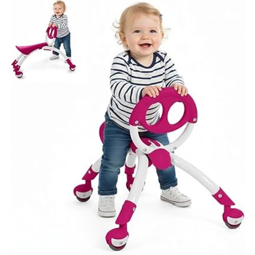 YBIKE Pewi Balance Bike Toddler Toys - Walking Ride On Toys, Toddler Push Car, Kids Bike for Ages 9 Months to 3 Yrs, Durable Push Toy, Comfortable, Indoor & Outdoor, Up to 44 Lbs, Raspberry