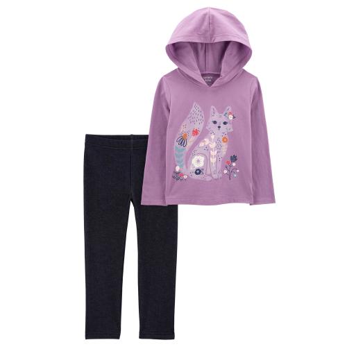Baby 2-Piece Fox Jersey Hoodie & Denim Cozy Leggings - 3M- Style,Multi