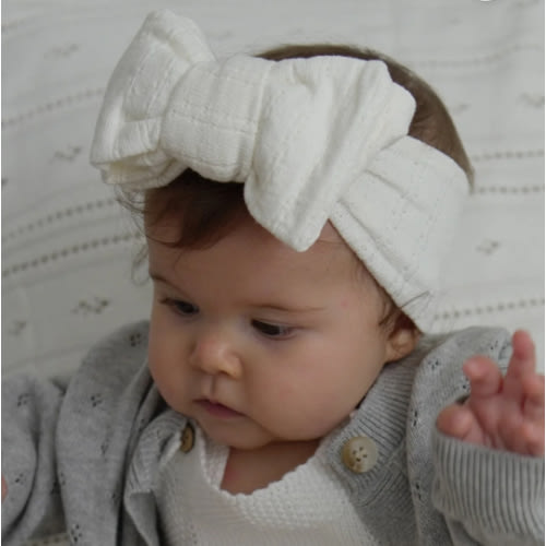 Luna + Luca Pointelle Bow Headband - White