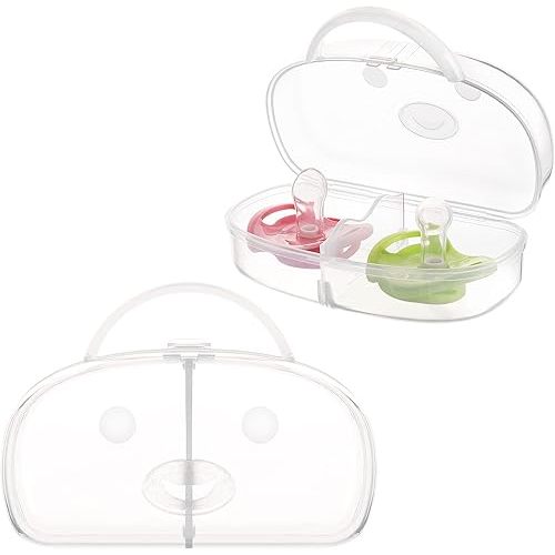 Pacifier Case, Pacifier Holder Can Storage 2 Pacifiers, Baby Pacifier Holder Case Container for Travel, BPA Free, Transparent, 2 Pack