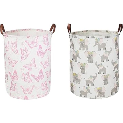 CLOCOR 2 Pack Laundry Basket,Kids Toys Bins,Gift Basket with Handles,Baby Nursery Hamper,Books Organizer,Home,Bedroom,Bathroom